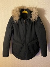 Froccella Black Donna Coat Size 42 Fur Hood Leather Trims.