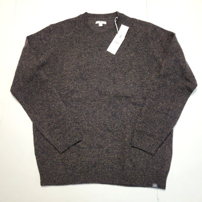 New $200 BRAX Crewneck Knit Sweater Men LARGE 54 Espresso Brown WOOL Nylon Rick