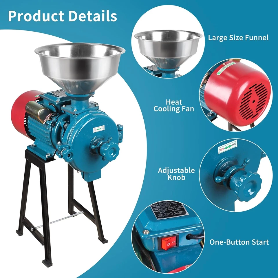 Molinillo de granos eléctrico de 3000 W y 110 V, molinillo de maíz comercial Foto 4 de 4