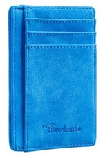 Front Pocket Minimalist Leather Slim Wallet RFID Blocking Medium Size Sky Blue