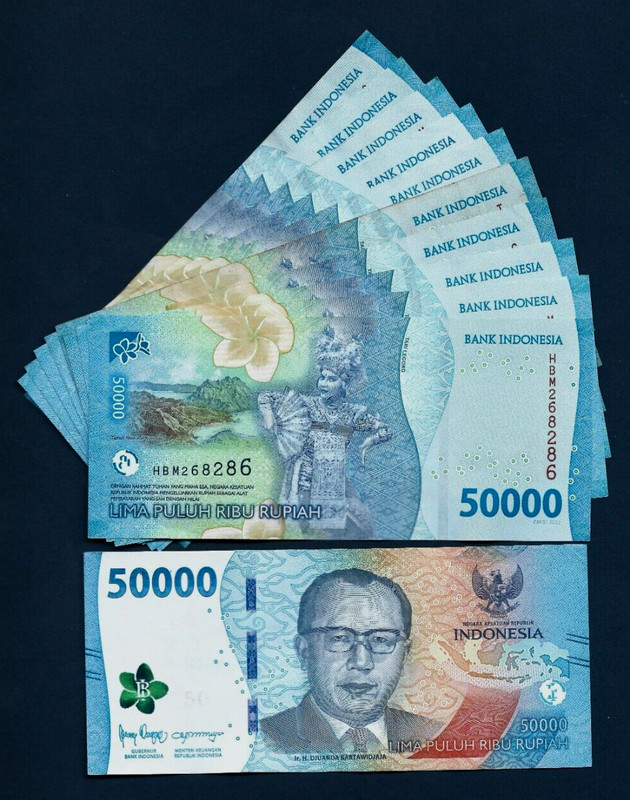 500,000 1/2 Million INDONESIA 50000 (50,000x10) 2022 New Type Rupiah Dancer NOTE