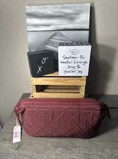 The Vintage Cosmetic Co. Burgundy Quilted Lined Zip Makeup Bag New With Tags