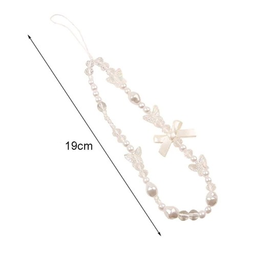 White Phone Case Rope Pearl Butterfly Pearl Chain New Phone Chain Phone - Zdjęcie 2 z 7