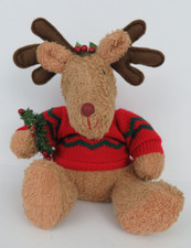 Vintage Wind-up Reindeer Plush -Plays Rudolph The Red Nose Reindeer - Head Moves