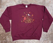 Vintage Cardinal Birds Nature Wildlife Fall Red Sweatshirt Size XL 24" x 27"