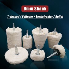 White Polishing Cloth Wheel With Handle Grinding Head Buffing Drill 6mm Shank