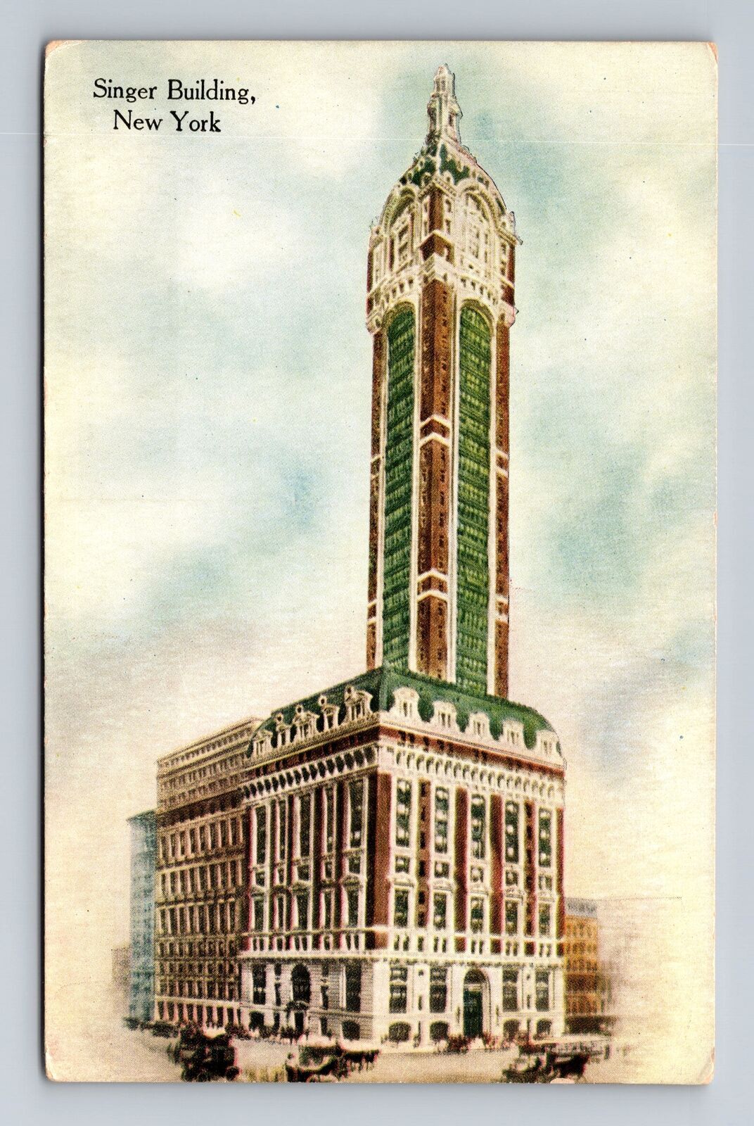 New York City NY, Singer Building, Souvenir, Antique, Vintage Postcard