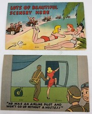 (2) Military Comic War WWII Color-Litho Bursheen MWM Linen Vintage Post Cards