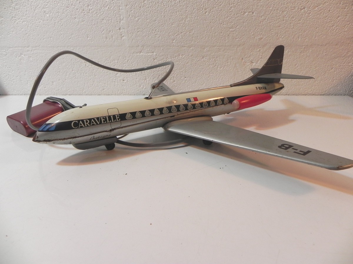 vintage Jouet Mont-blanc, Avion caravelle Savoie  F-BHRA en tôle à