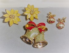 Lot Avon Pierced Earrings  Pin, Glitter Bells, Ornaments, Glitter Poinsettia