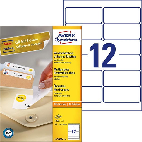 Avery Zweckform L4743REV-100 Universal Etiketten (1.200 Klebeetiketten, 99,1X42,-image