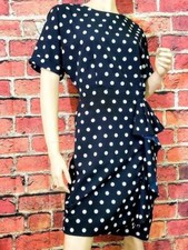 ASOS Spot Waterfall Pencil Dress Navy and White Polka Dots Ruffle UK 10 US 6