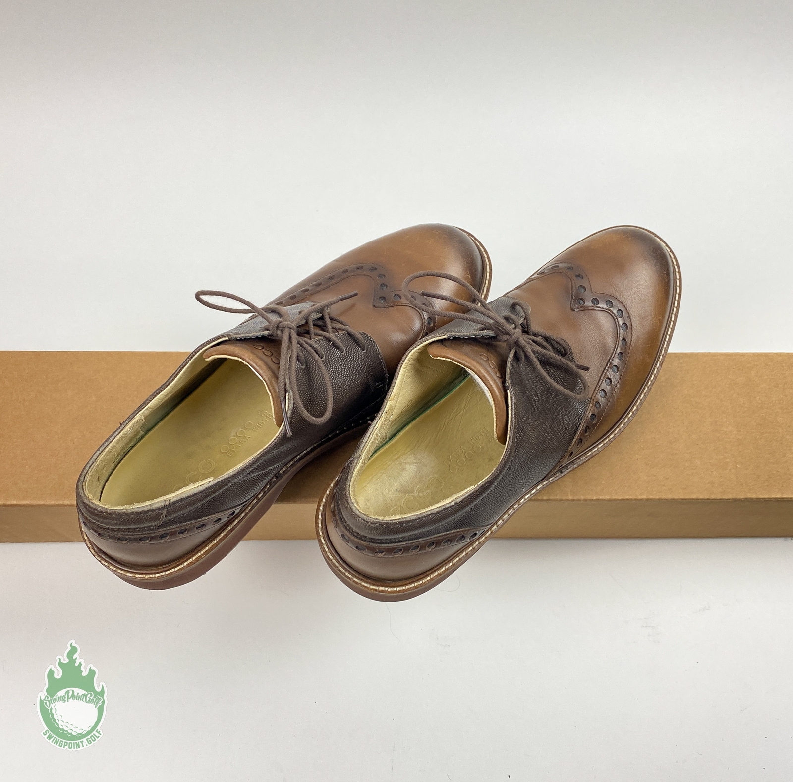 Used Ecco Mens Size 43 Wide Golf Shoes Brown