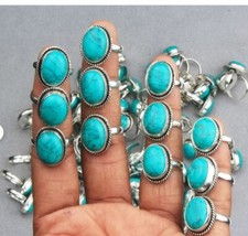 Calming Turquoise Gemstone 925 Sterling Silver Plated 25 PCs Fancy Rings Lot