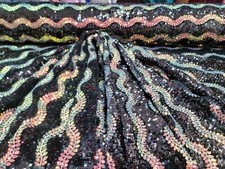 Black Stretch Velvet Black Sequin Iridescent Leave Fabric By The Yard Dress