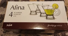 NEW JoyJolt Barware Afina 4 Piece Martini Glass Set 8 oz Clear Glasses New