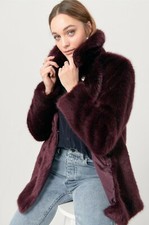 Women Ellos Sweden Wine-red Mirabelle Faux Fur Warm Jacket Coat Size 8, 10 & 16