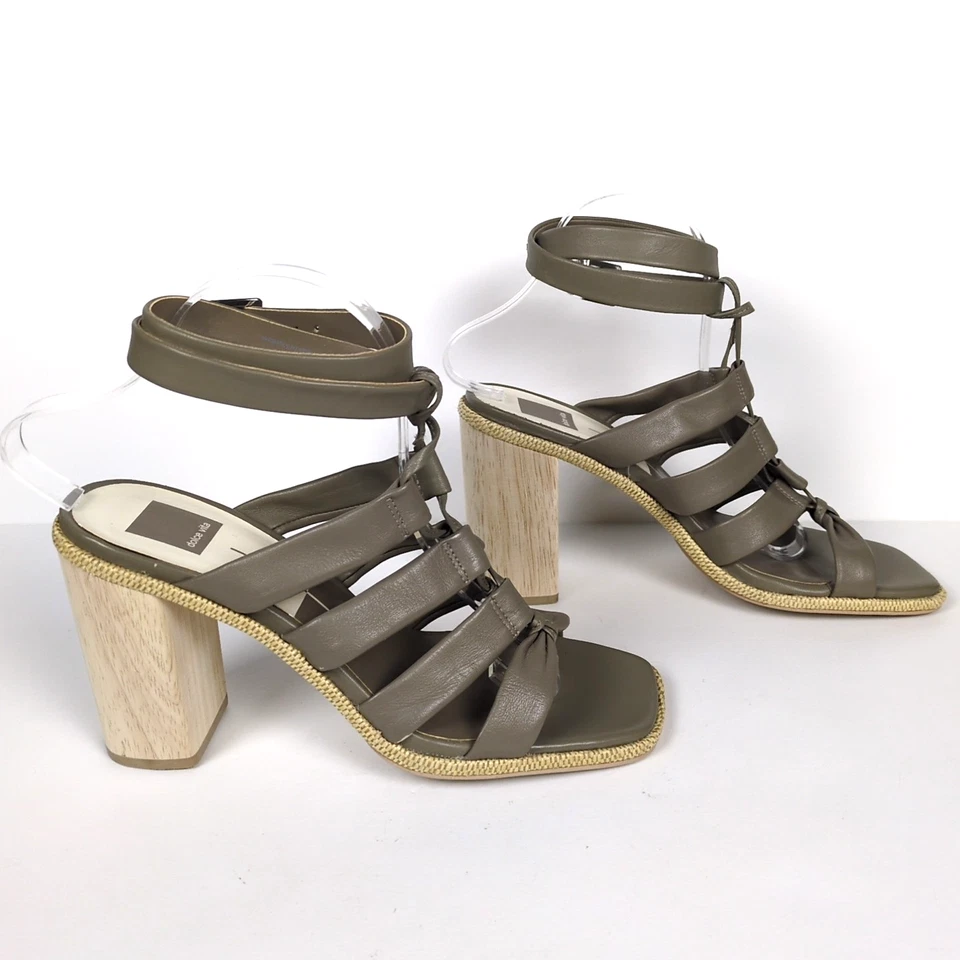 Sandalia Dolce Vita Gris Olema Tacón Bloque Cuero Envolvente Alrededor del Tobillo Para Mujer 9 Foto 3 de 4