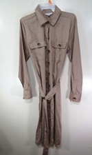 Time and Tru Dress Size S 4 6 Brown Button Up Front Long Sleeve Pockets Belt