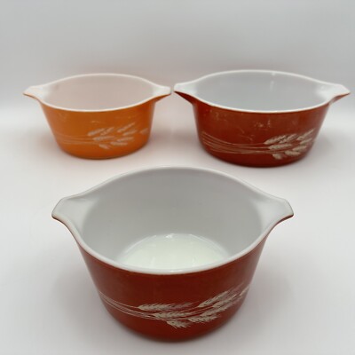 Vintage Pyrex Casserole Set Autumn Harvest Wheat 473 474 475