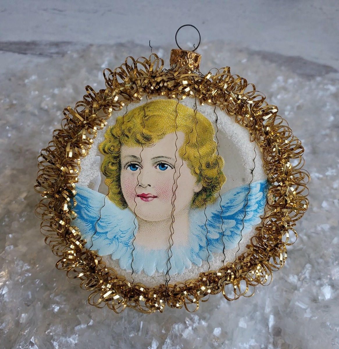 Vintage Wire Wrapped Angel West Germany Glitter Glass Ball 