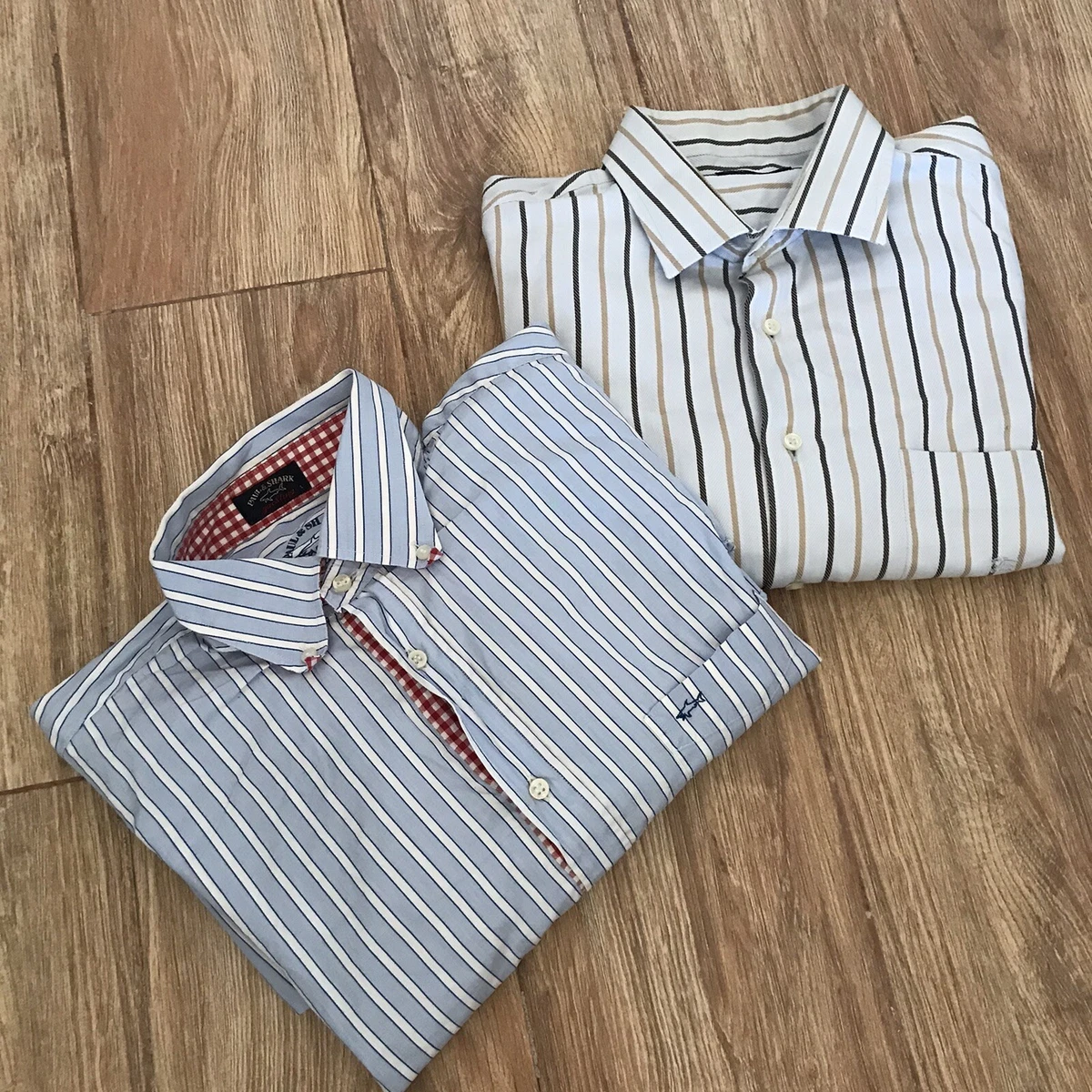 LOT 2 BURBERRY LONDON Paul&Shark casual shirt NOVA check striped cotton size L