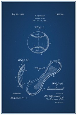 Baseball Cover 1924 Official Patent Blueprint Poster 24x36 inch