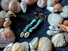 Turquoise Cowrie Shell Earrings - Handmade Sea Shell Earrings - Beach Jewelry