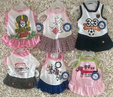 6 N.W.T. PET DRESSES WITH HANGERS, ALL SIZE EXTRA SMALL, BY PETELLIGENCE.