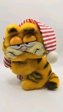 Rare Sleepy Garfield w/ Hanging Loop   Pajama Nightcap   Vintage Korea Christmas