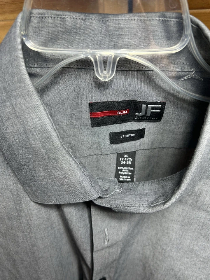 Camisa elástica masculina fina 17 34/35 J Ferrer, manga longa com botões, cinza - Imagem 2 de 3
