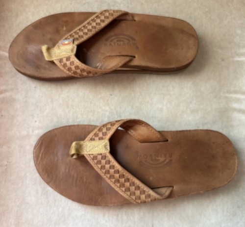 Rainbow Single Layer Leather Flip Flop Men size M/L 10 - 10.5 Brown - Afbeelding 4 van 9