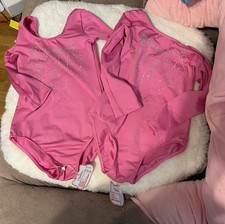 Girl Gymnastic Dance Ballet LeotardRhinestones Long Sleeve Bodysuit Lot Of 2