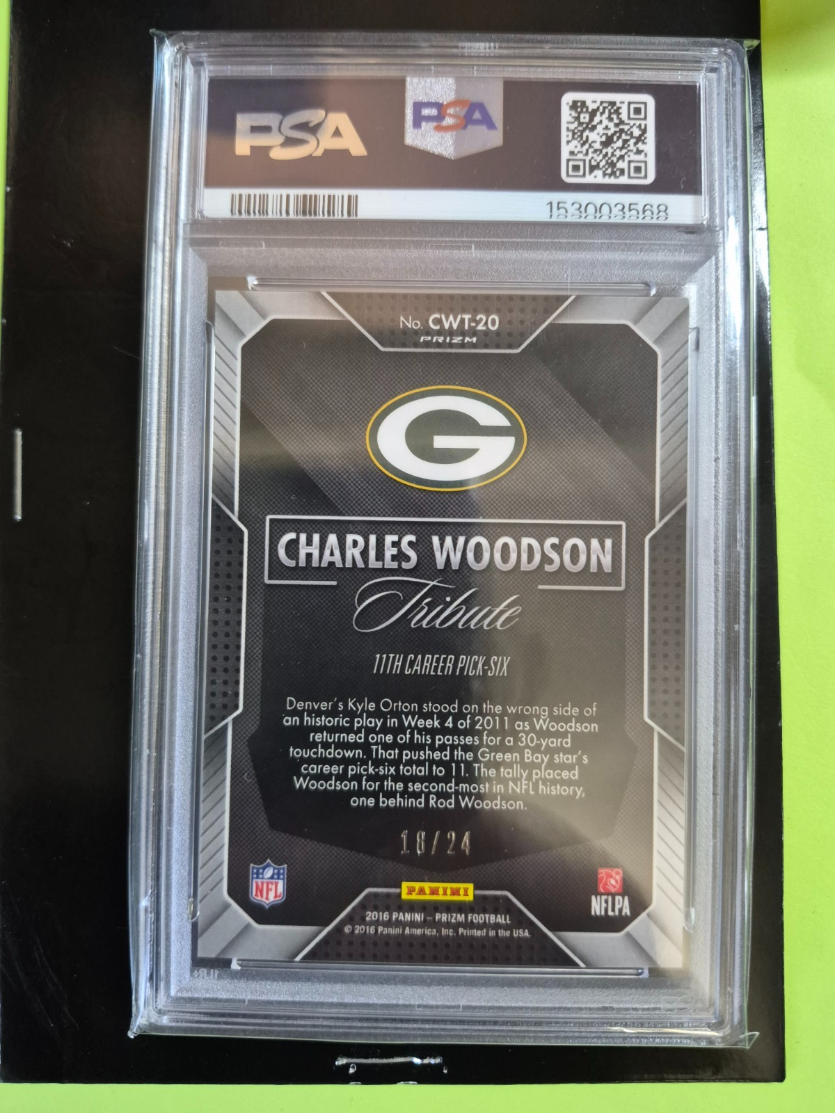 2016 Panini Prizm Charles Woodson Tribute #CWT-20 PSA 8 18/24 POP 1 view 2