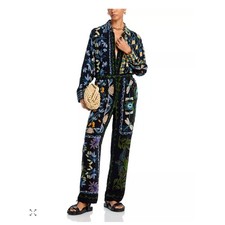 Farm Rio Winter Garden Wide Leg Pants Black Multi Size M