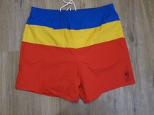 Mickey  Co Men's Blue/Yellow/Red Colorblock Mesh Lined Swim Trunks Sz L Vintage