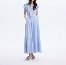 Theo The Label Women's Echo Beaded Belt V Neck Shirtdress Size XS