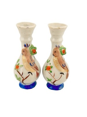 2X Vintage Vases With Bird Porcelain Figurine Made In Occupied Japan 4.5  NICE