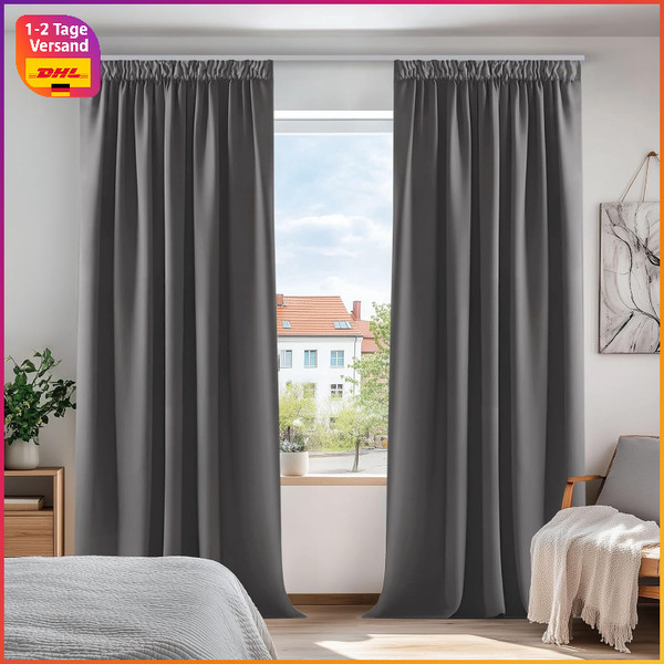 VerdunkelungsvorhäNge 2Er Set H245 X B140 Cm Blickdicht Thermovorhang Hellgrau-image