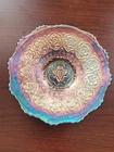 Super Blue Fenton Carnival Glass Small Persian Medallion Plate Plain Exterior