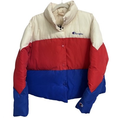Champion Women's Color Block Puffer Jacket Coat Large Skiing Snowboarding Y2K