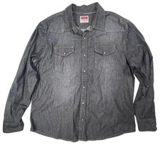 Wrangler Mens Shirt Charcoal Gray Denim Western Pearl Snap Long Sleeve Shirt XL