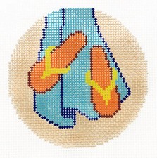 Beach Towel  Flip Flops handpainted Needlepoint Canvas 3" Rd. Ornament LEE