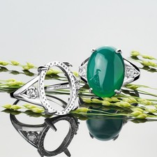 Sterling Silver 925 13x18 mm Ring Blank Setting Oval Bezel with CZ Decoration