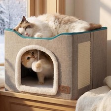 Bedsure Cat Beds for Indoor Cats - Large Cat Cave for Pet Cat House with Fluf...