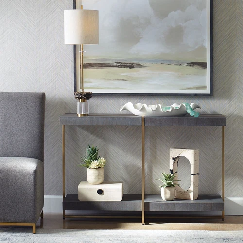 Uttermost Taja Modern Brass / Wood Console Table - Picture 1 of 4
