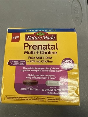 NatureMade Prenatal Multi + Choline w Folic Acid + DHA+ 265mg 120 Softgels 10/25