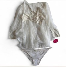 Vintage Frederick  s of Hollywood White Sheer Lingerie Set 2X NOS Bridal Babydoll
