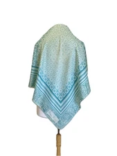 Nina Ricci Paris Silk Scarf Turquoise White Geometric Floral #A120
