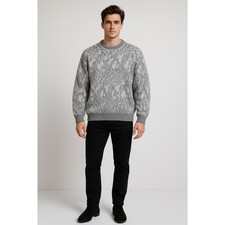 Colors Sweater Mens L Gray White Classic Ecelectic Grandpa 80s Retro Vintage